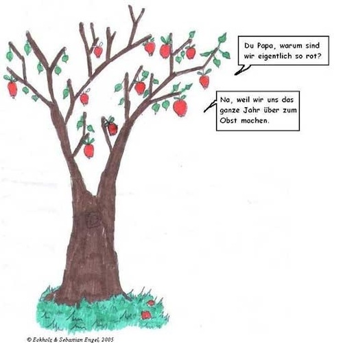 Cartoon: Zum Obst machen... (medium) by Mr Speck tagged obst,baum,äpfel,rot,hängen,früchte,apfelbaum,pflanzen,natur