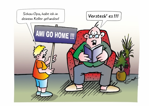 Cartoon: Alter Protest (medium) by Bernd Eisert tagged amerika,ami,deutschland,soldaten,abzug,truppe,protest,opa,enkel,amerika,ami,deutschland,soldaten,abzug,truppe,protest,opa,enkel