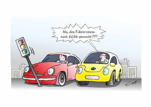 Cartoon: Billiger Führerschein (medium) by Bernd Eisert tagged führerschein,reform,kosten,qualität,gefahr,verkehr,führerschein,reform,kosten,qualität,gefahr,verkehr