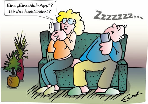 Cartoon: Einschlaf App (medium) by Bernd Eisert tagged sofa,paar,handy,app,schlaf,technik,sofa,paar,handy,app,schlaf,technik