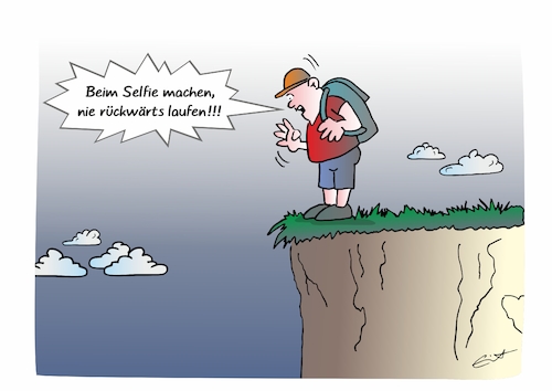 Cartoon: Guter Rat (medium) by Bernd Eisert tagged selfie,handy,wanderer,berg,abgrund,tipp,rat,rückwärts,absturz,selfie,handy,wanderer,berg,abgrund,tipp,rat,rückwärts,absturz