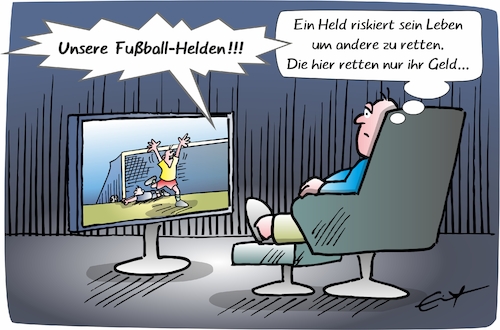 Cartoon: Held im Sport (medium) by Bernd Eisert tagged fußball,held,übertreibung,zuschauer,sport,übertragung,fernseher,fußball,held,übertreibung,zuschauer,sport,übertragung,fernseher