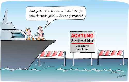 Cartoon: Straße gesichert (medium) by Bernd Eisert tagged straße,von,hormus,iran,trump,krieg,hilfe,sicherung,straße,von,hormus,iran,trump,krieg,hilfe,sicherung