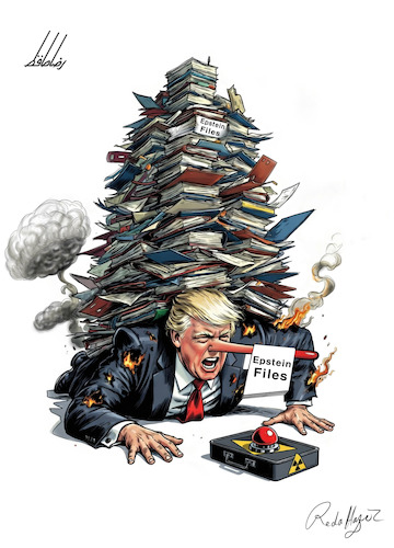 Cartoon: Epstein Hiroshima The Nuclear (medium) by Reda Hafez tagged epstein,hiroshima,the,nuclear,button,as,lifeline,usa,iran,isreal,war