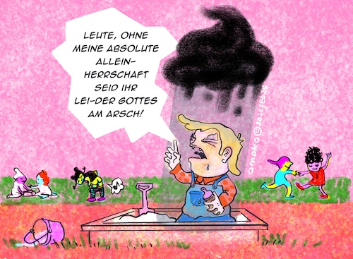 Cartoon: Born To Stink (medium) by omoko tagged donald,trump,politics,politiker,baby,stink,ekelbatzen,sandkasten,playground,schwarzwolke,spielverderber,play,horrible,awful,children,terrible,kid,happiness,spoil,sport,stinky,brat