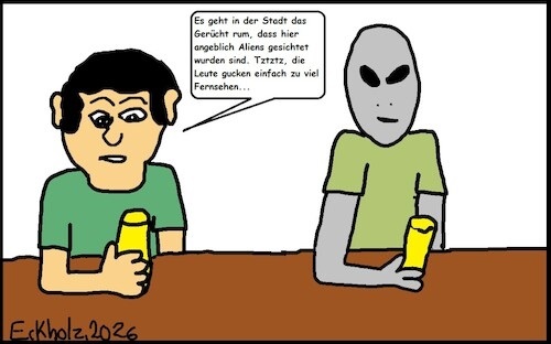 Cartoon: Aliens... (medium) by Kritzelspacko78 tagged aliens,ausserirdische,kneipe,mann,bier