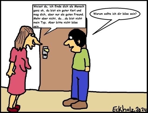 Cartoon: Das Geständnis... (medium) by Kritzelspacko78 tagged geständnis,mann,frau,hässlichkeit,abfuhr,gesellschaft,toleranz