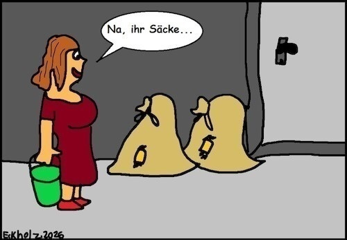 Cartoon: Na ihr Säcke... (medium) by Kritzelspacko78 tagged säcke,frau,sprache