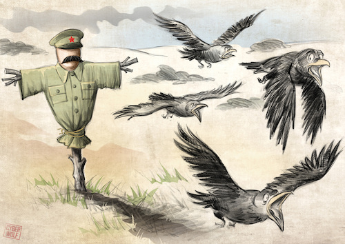 Cartoon: Scarecrow (medium) by Cyberwolf tagged scarecrow,stalin,dictator,ussr,russia,crows,fear,authoritarianism