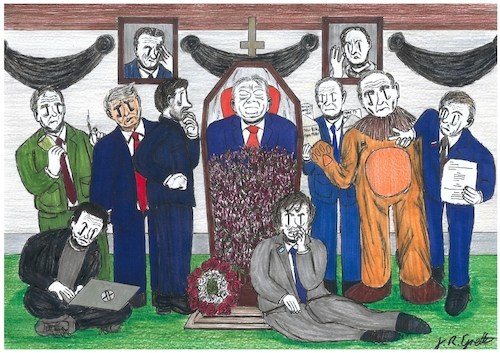 Cartoon: Grettoon 013 (medium) by Grettoonist tagged politics,hungary,orban,europe,funeral,elections,elon,musk,farage,trump,vance,milei,putin,netanyahu,fico,history,eu