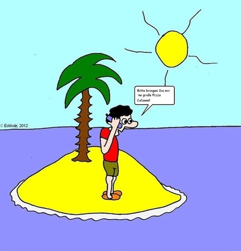 Cartoon: Pizzabestellung... (medium) by Pummel tagged pizzabestellung,hunger,insel,meer,ozean,einsamkeit,mann,gesellschaft,ernährung,pizza