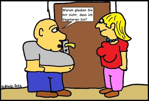 Cartoon: Vegetarier... (medium) by Pummel tagged fettleibigkeit,übergewicht,adipositas,mann,frau,ernährung,gesellschaft,vegetarier,zweifel