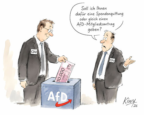 Cartoon: Spende oder Mitgliedsbeitrag (medium) by fkiwy tagged cdu,afd,bernd,prange,sachsen,anhalt,parteispende,wahlkampf,brandmauer,deutsche,politik,kommunalpolitik,landtagswahl,cdu,afd,bernd,prange,sachsen,anhalt,parteispende,wahlkampf,brandmauer,deutsche,politik,kommunalpolitik,landtagswahl