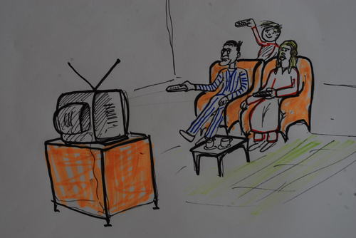 Cartoon: teknoloji ve medya (medium) by MSB tagged televizyon