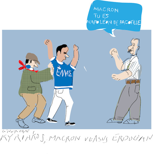 Cartoon: France and Greece versus Erdogan (medium) by gungor tagged macron,macron