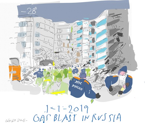 Cartoon: Gas Explotion (medium) by gungor tagged russia,block,flats,eastern,russia,new,year,deadly,gas explosion,mercury,under,zero,26,degrees,losing,home,handling,gas,local regulations,gas heating,winter,explosion,local,regulations,heating