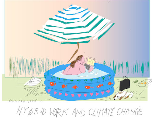 Cartoon: Hybrid work (medium) by gungor tagged work,and,climate,change,work,and,climate,change