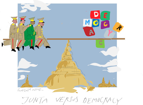 Cartoon: Junta and Democracy (medium) by gungor tagged burmese,coup,burmese,coup