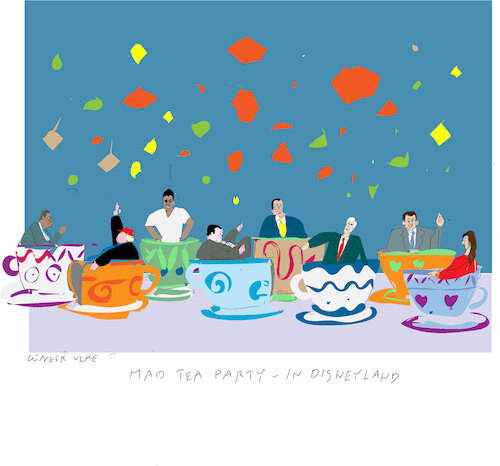 Cartoon: Mad tea party in Disneyland (medium) by gungor tagged gop,and,mad,tea,party,gop,and,mad,tea,party