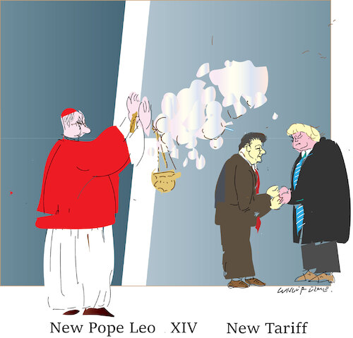 Cartoon: New Pope and new tariff (medium) by gungor tagged new,pope,and,tex,new,pope,and,tariff