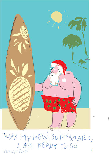 Santa and his surfboard