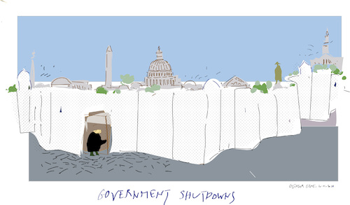 Cartoon: Wall against Shutdown (medium) by gungor tagged usa,usa,living,us,government,shutdown,at,home,border,wall,dtrump