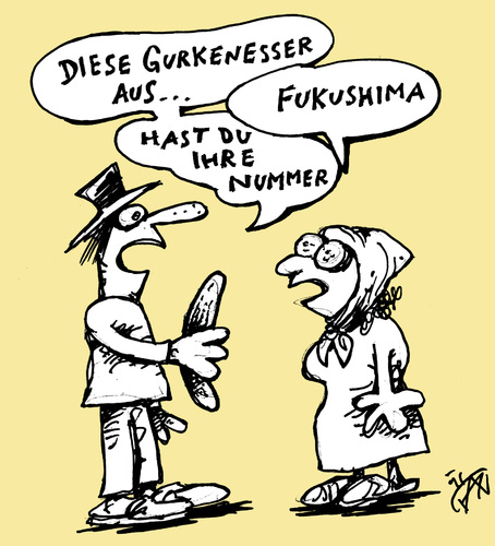 Cartoon: ehec gurke (medium) by JP tagged ehec,gurke,salatgurke,spanien,fukushima,gesundheit,lebensmittel