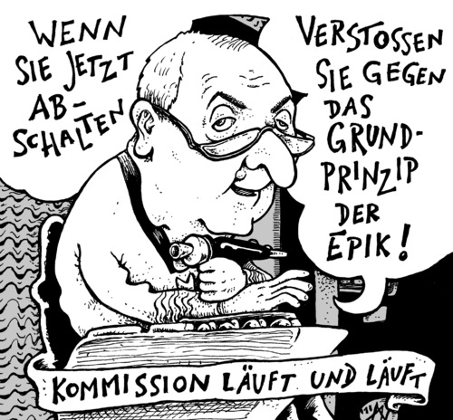 Cartoon: Epikkommission (medium) by JP tagged klaus,töpfer,atomkraft,atomausstieg,moratorium,epik,ethik,ethikkommission,komission,episch,epos,liveübertragung,klaus,töpfer,atomkraft,atomausstieg,moratorium,epik,ethik,ethikkommission,komission,episch,epos,liveübertragung,akw