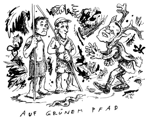 Cartoon: gutti macht urlaub (medium) by JP tagged guttenberg,urlaub,ausland,indios,schamane,doktor,karl theodor zu guttenberg,verteidigungsminister,csu,plagiat,plagiatsaffäre,exil,kostüm,grün,pfad,doktorarbeit,karl,theodor,zu