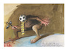 Cartoon: An der Schwelle z. aufr. Gang (small) by Peter Bauer tagged gewalt,fan,krawalle,fußball