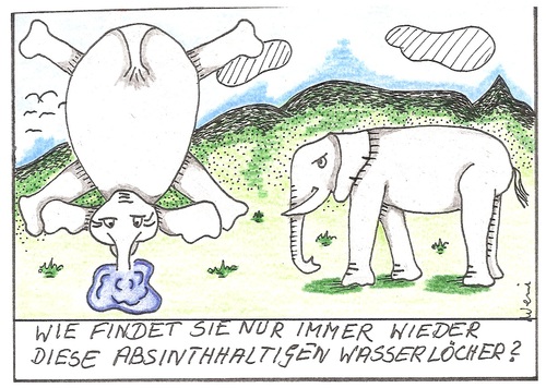 Cartoon: Absinthhaltige Wasserlöcher (medium) by Backrounder tagged wildnis,freiheit,natur,elefanten,zoo,tiere