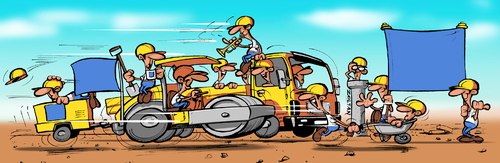 Cartoon: race (medium) by Zoltan tagged bauarbeiter,fahrzeuge,wettrennen,race,walze,schubkarre,gottlieb,tesch,bauarbeiter,fahrzeuge,wettrennen,race,walze,schubkarre,gottlieb,tesch