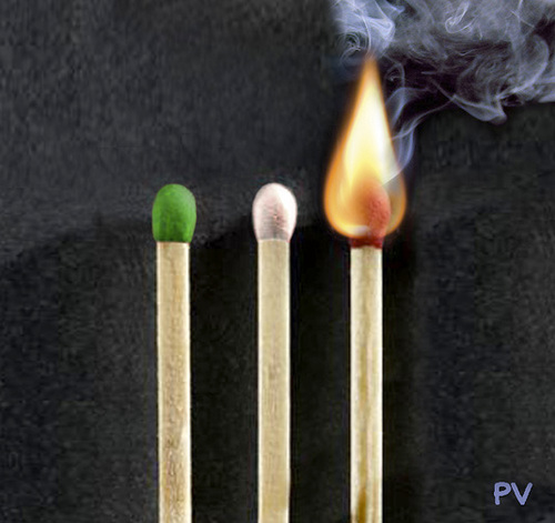 Cartoon: Quiet before storm. (medium) by pv64 tagged pv,fire,matches,italy,150,anni