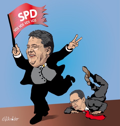 Cartoon: Hoch die Fahne ! (medium) by ESchröder tagged spd,konvent,vds,vorratsdatenspeicherung,gabriel,vizekanzler,abstimmung,heiko,maas,justizminister,opfer,glaubwürdigkeit