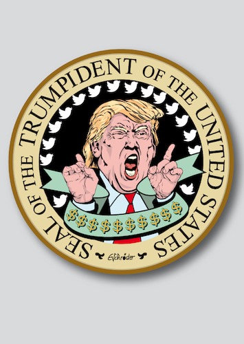 Cartoon: Trump Siegel (medium) by ESchröder tagged trump,donald,usa,republikaner,präsident,twitter,politik,kommunikation,präsidentensiegelseal,of,the,president