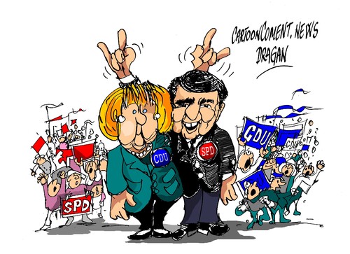 Cartoon: Angela Merkel- Sigmar Gabriel (medium) by Dragan tagged alemania,coalicion,cduangela,merkel,spd,sigmar,gabriel,politics,cartoon