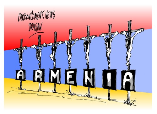 Cartoon: Armenia-100 aniversario (medium) by Dragan tagged armenia,turquia,imperio,otomano,alemania,genocidio,politics,cartoon