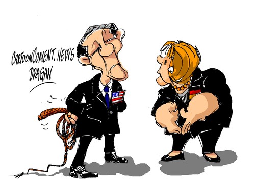 Cartoon: Barack Obama-Angela Merkel (medium) by Dragan tagged barack,obama,angela,merkel,alemania,esdtados,unidos,eeuu,ukrania,vladimir,putin,rusia,politics,cartoon