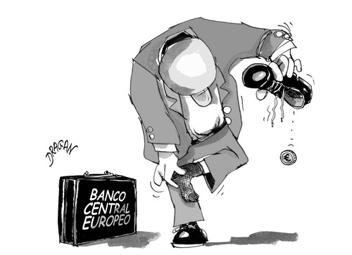 Cartoon: BCE-euro (medium) by Dragan tagged banco,central,europeo,euro,bonos,banko,eurozona,politics,cartoon