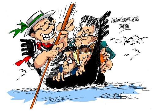 Cartoon: Berlusconi-Angela-Monti-Hollande (medium) by Dragan tagged berlusconi,angela,monti,hollande,italia,elecciones,politics,cartoon