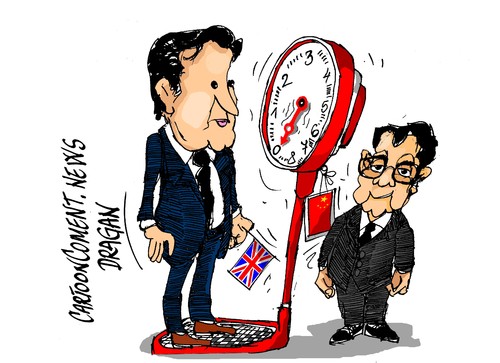 Cartoon: Cameron-Li Keqiang-peso politico (medium) by Dragan tagged david,cameron,li,keqiang,gran,bretana,china,londres,pecing,union,europea,comercio,politics,cartoon