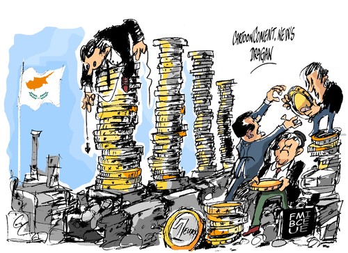 Cartoon: Chipre-rescate (medium) by Dragan tagged chipre,rescate,fondo,monetario,internacional,fmi,banko,centyral,europeo,bce,union,europea,ue,politics,cartoon