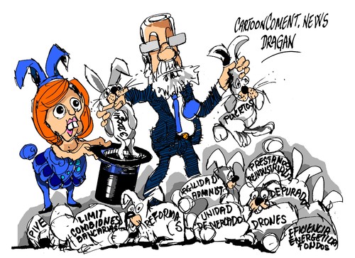 Cartoon: conejos de la chistera (medium) by Dragan tagged soraya,saenz,de,santamaria,mariano,rajoy