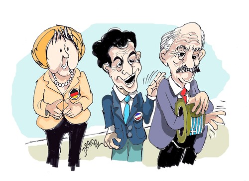 Cartoon: Consejo Europeo (medium) by Dragan tagged consejo,europeo,angela,merkel,nicolas,sarkozy,george,papandreu,grecia,politics,cartoon