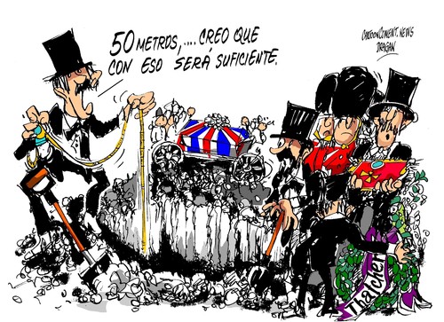 Cartoon: funeral politico-Dama de Hierro (medium) by Dragan tagged funeral,politico,dama,de,hierro,london,margaret,thatcher,politics,cartoon