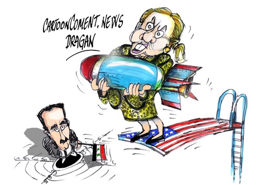 Cartoon: Hillary Clinton-asalto (medium) by Dragan tagged hillary,clinton,bashar,asad,syria,eeuu,politics,cartoon