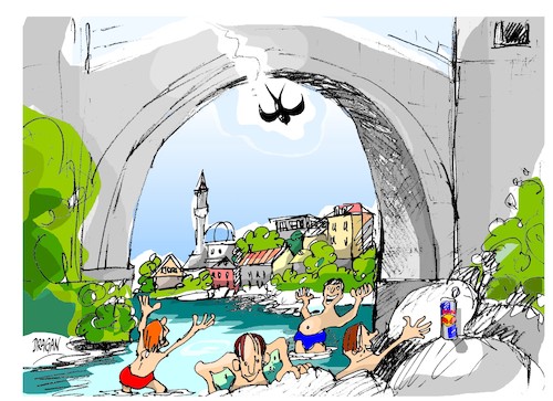 Cartoon: Lasteee-u Mostaru (medium) by Dragan tagged mostar,red,bull