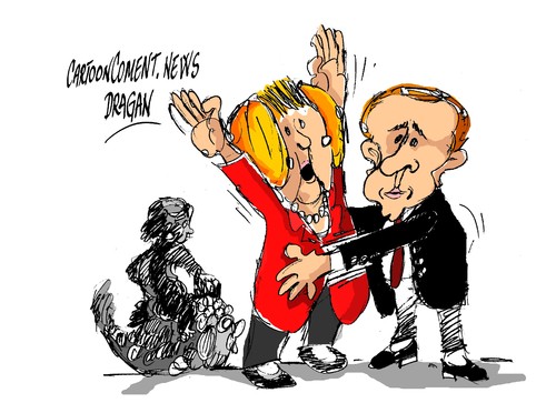 Cartoon: Merkel-Putin-registro (medium) by Dragan tagged angela,merkel,vladimir,putin,feria,de,hannover,alemania,moscu,politics,cartoon