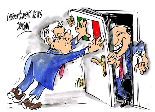 Cartoon: Monti-Berlusconi-regreso (medium) by Dragan tagged mario,monti,silvio,berlusconi,regreso,elecciones,politics,cartoon