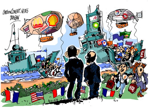 Cartoon: Obama-Hollande-Desembarco (medium) by Dragan tagged cartoon,politics,eeuu,francia,desembarco,normandia,hollande,francois,obama,barack